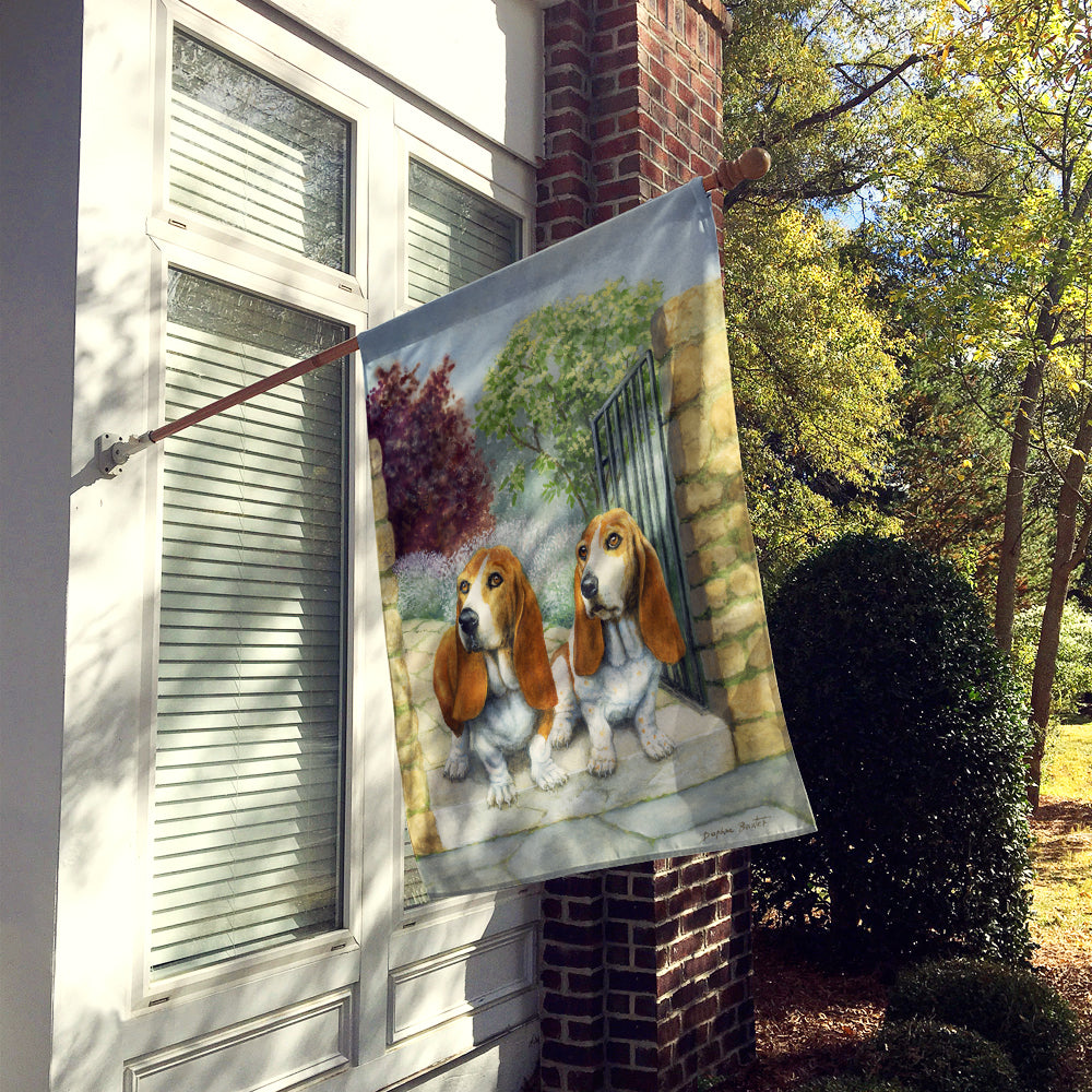 Basset Hounds in the Gate Flag Canvas House Size BDBA0390CHF  the-store.com.