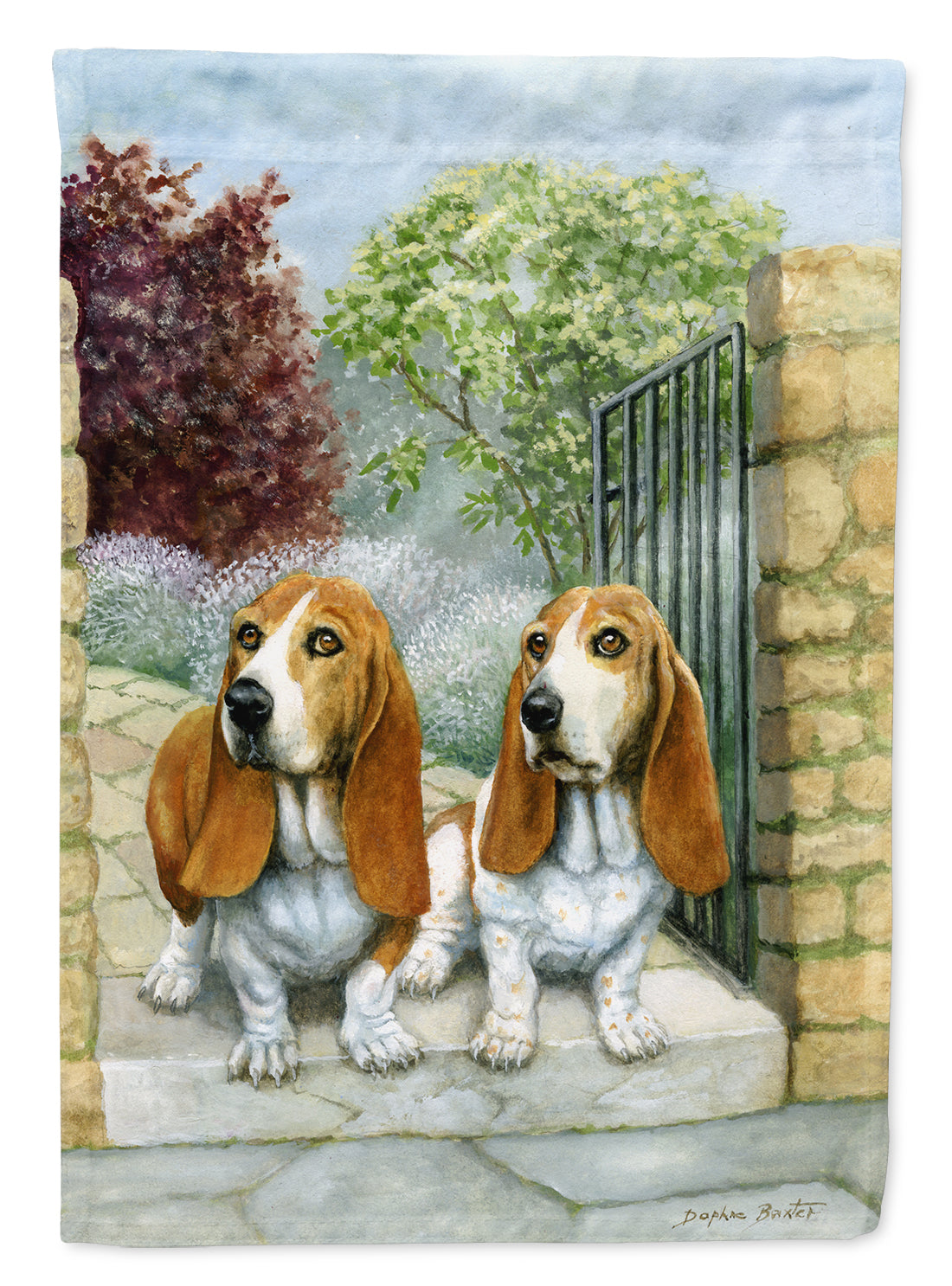 Basset Hounds in the Gate Flag Canvas House Size BDBA0390CHF  the-store.com.