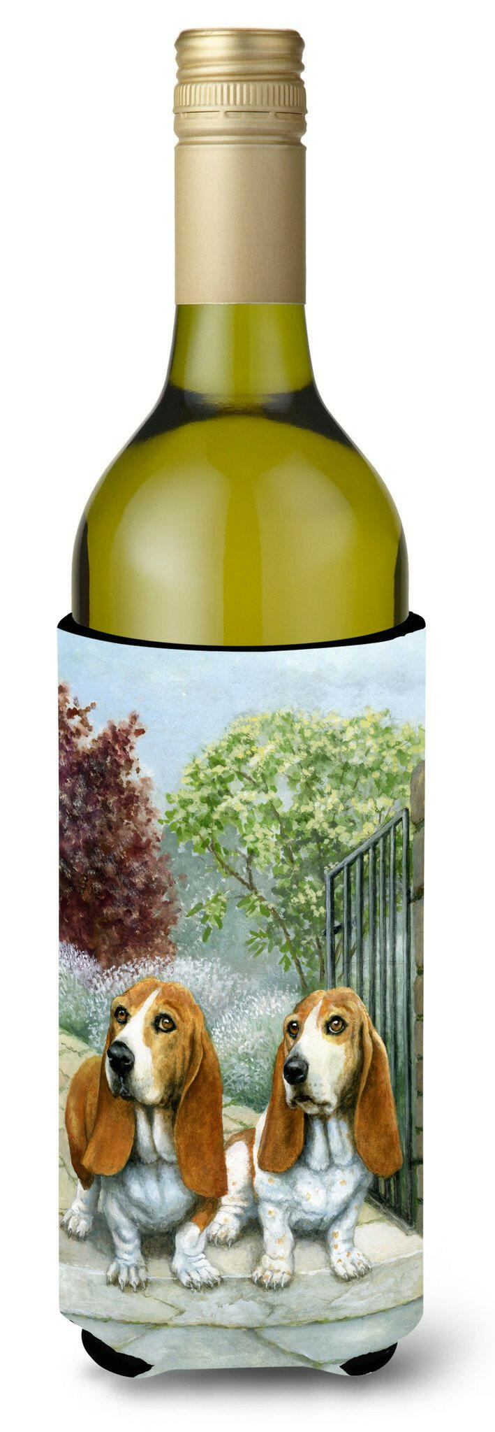 Basset Hounds in the Gate Wine Bottle Beverage Insulator Hugger BDBA0390LITERK by Caroline's Treasures