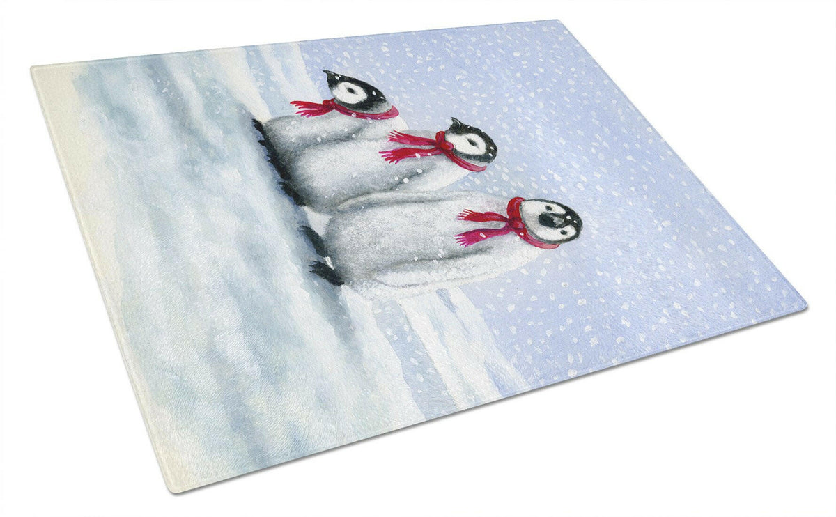 Penguins by Daphne Baxter Glass Cutting Board Large BDBA0419LCB by Caroline&#39;s Treasures