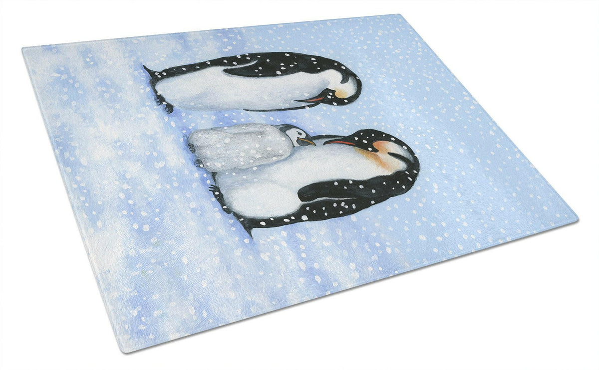Penguin Family by Daphne Baxter Glass Cutting Board Large BDBA0427LCB by Caroline&#39;s Treasures