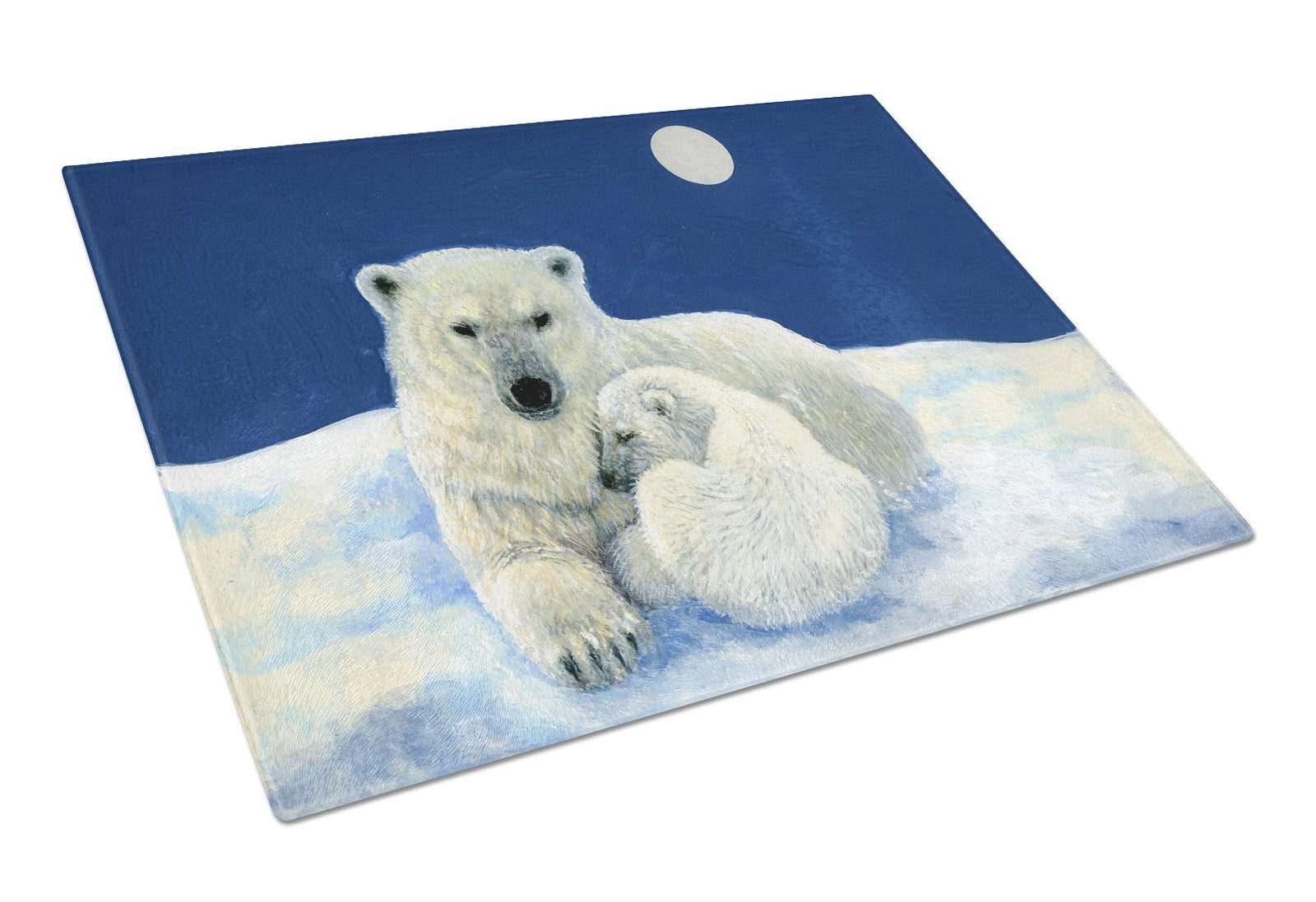 Polar Bears Moonlight Snuggle Glass Cutting Board Large BDBA0429LCB by Caroline's Treasures