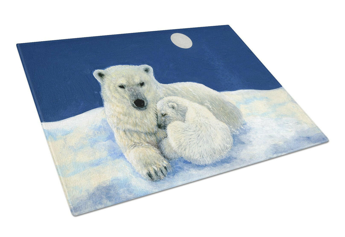 Polar Bears Moonlight Snuggle Glass Cutting Board Large BDBA0429LCB by Caroline&#39;s Treasures
