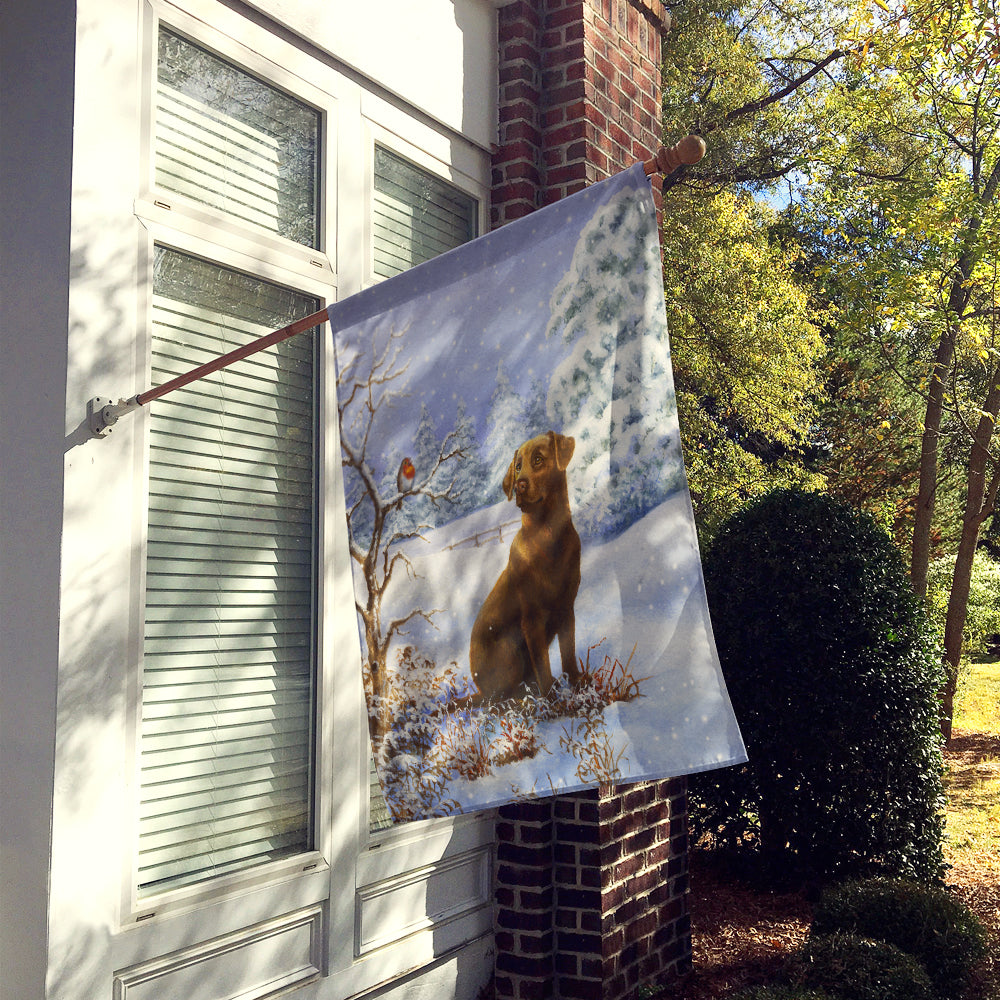 Caroline's Treasures Chocolate Labrador Snowy Robin Flag Canvas House Size BDBA434ACHF