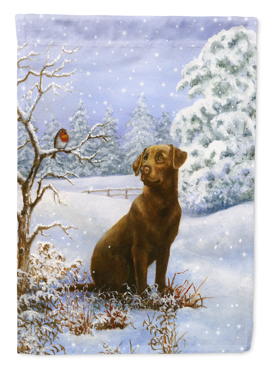 Chocolate Labrador Snowy Robin Flag Canvas House Size BDBA434ACHF