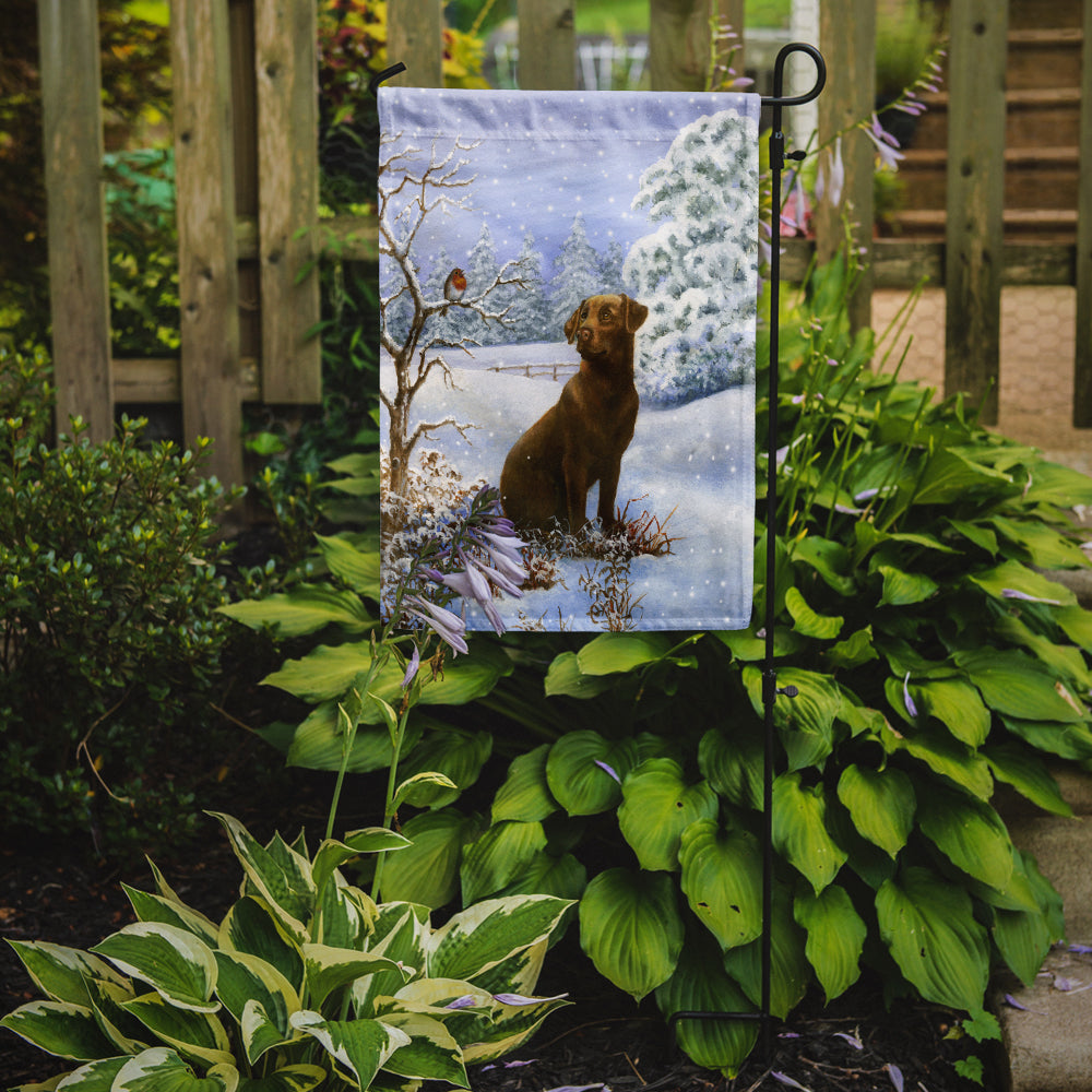 Caroline's Treasures Chocolate Labrador Snowy Robin Garden Flag – Decorative Outdoor Yard Flag BDBA434AGF