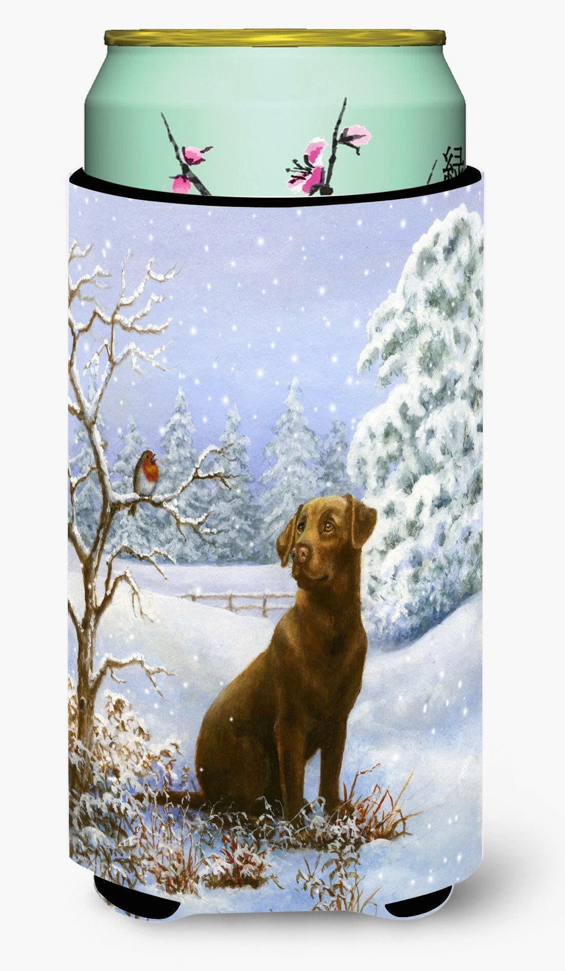 Chocolate Labrador Snowy Robin Tall Boy Beverage Insulator Hugger BDBA434ATBC by Caroline's Treasures