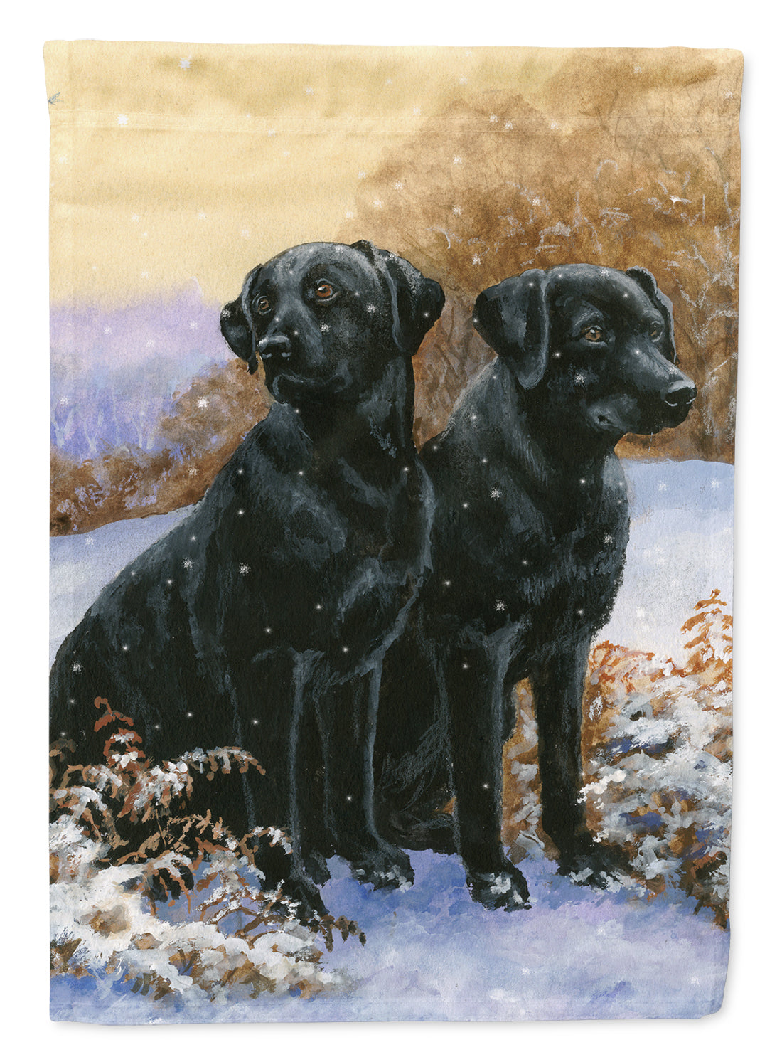 Black Labradors Snowy Day Flag Canvas House Size BDBA450ACHF