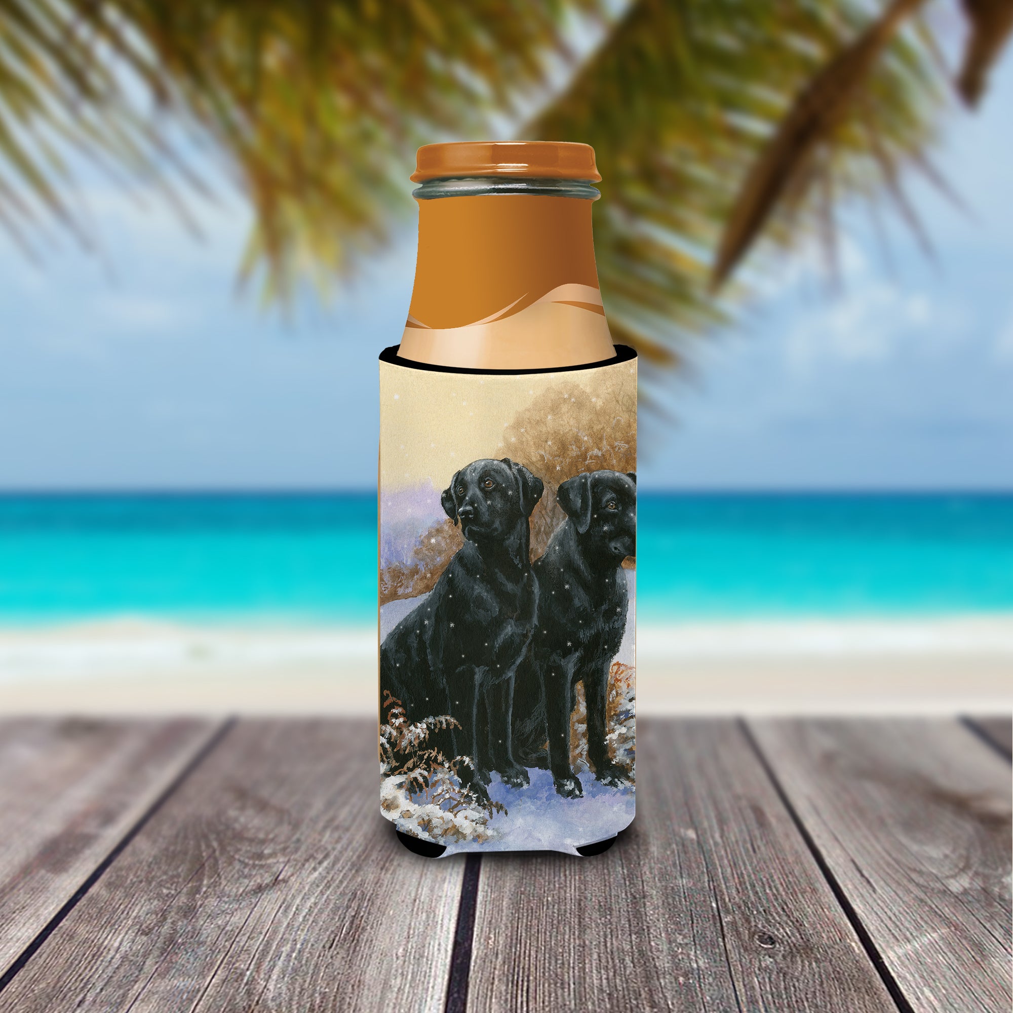 Black Labradors Snowy Day Ultra Beverage Insulators for slim cans BDBA450AMUK