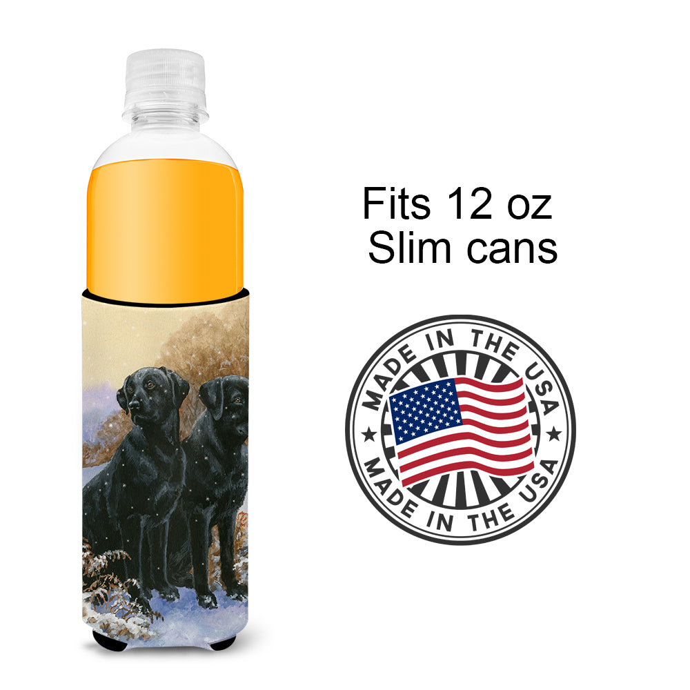 Black Labradors Snowy Day Ultra Beverage Insulators for slim cans BDBA450AMUK  the-store.com.