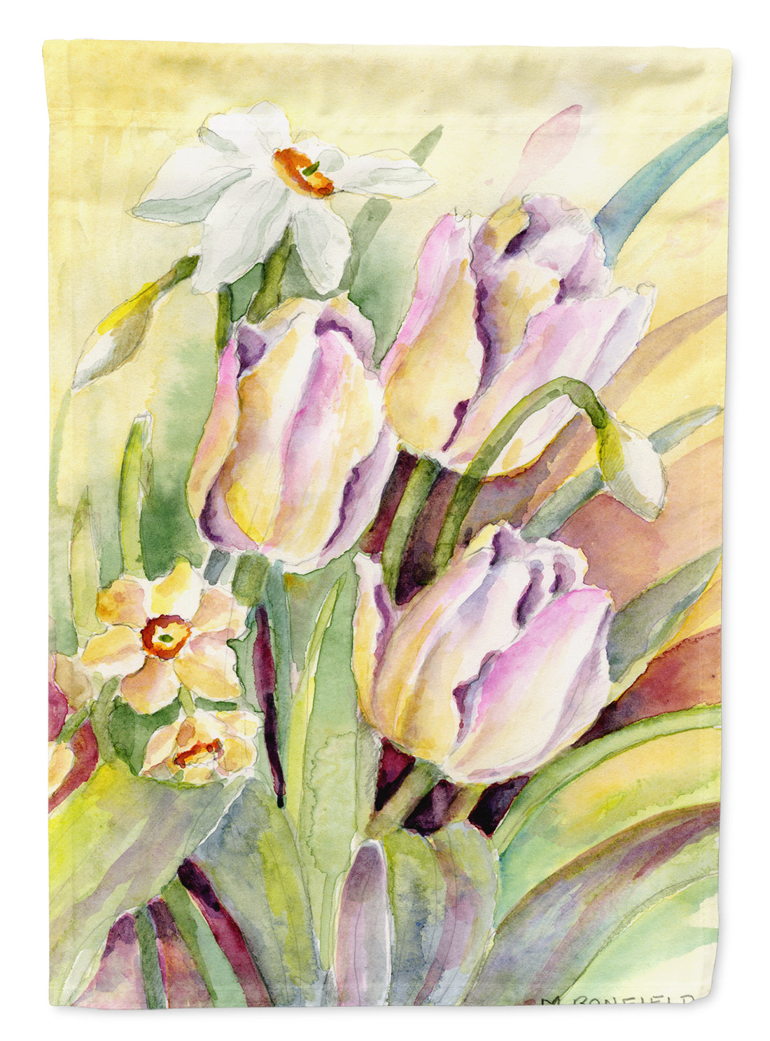 Tulipes et Narcisse Drapeau Toile Taille Maison BMBO0425CHF