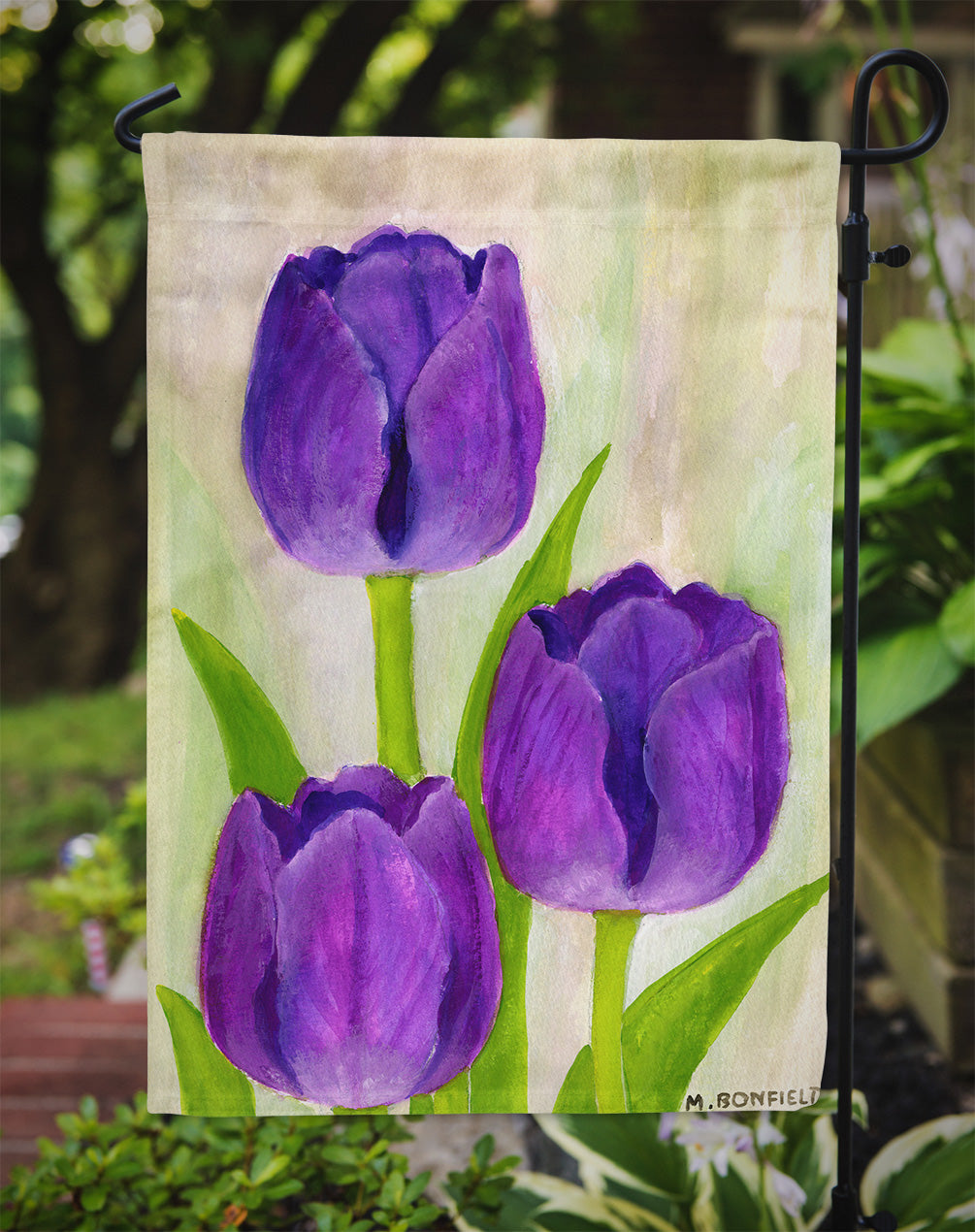 Purple Tulips by Maureen Bonfield Flag Garden Size BMBO1033GF