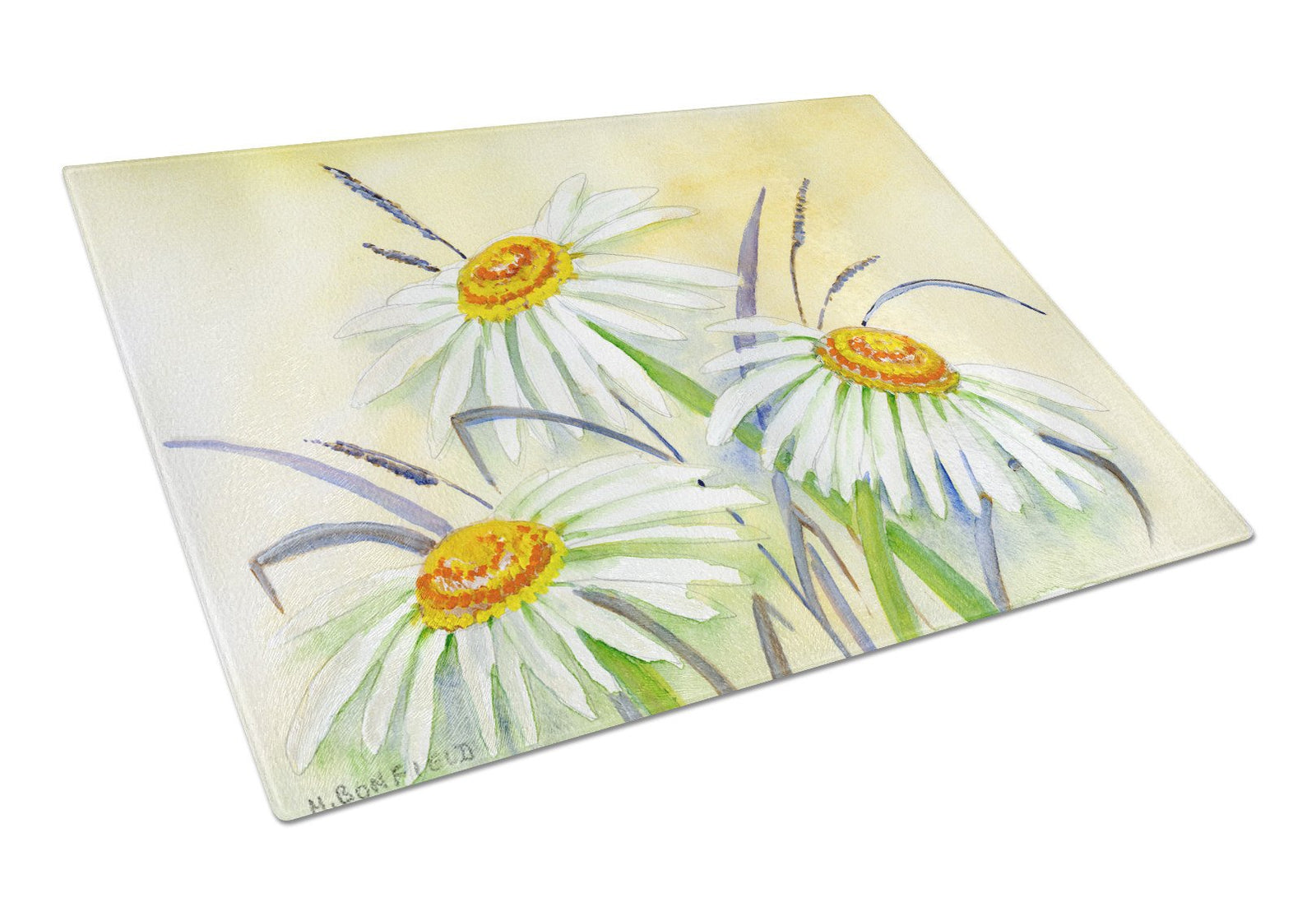 Daisies by Maureen Bonfield Glass Cutting Board Large BMBO1108LCB by Caroline's Treasures