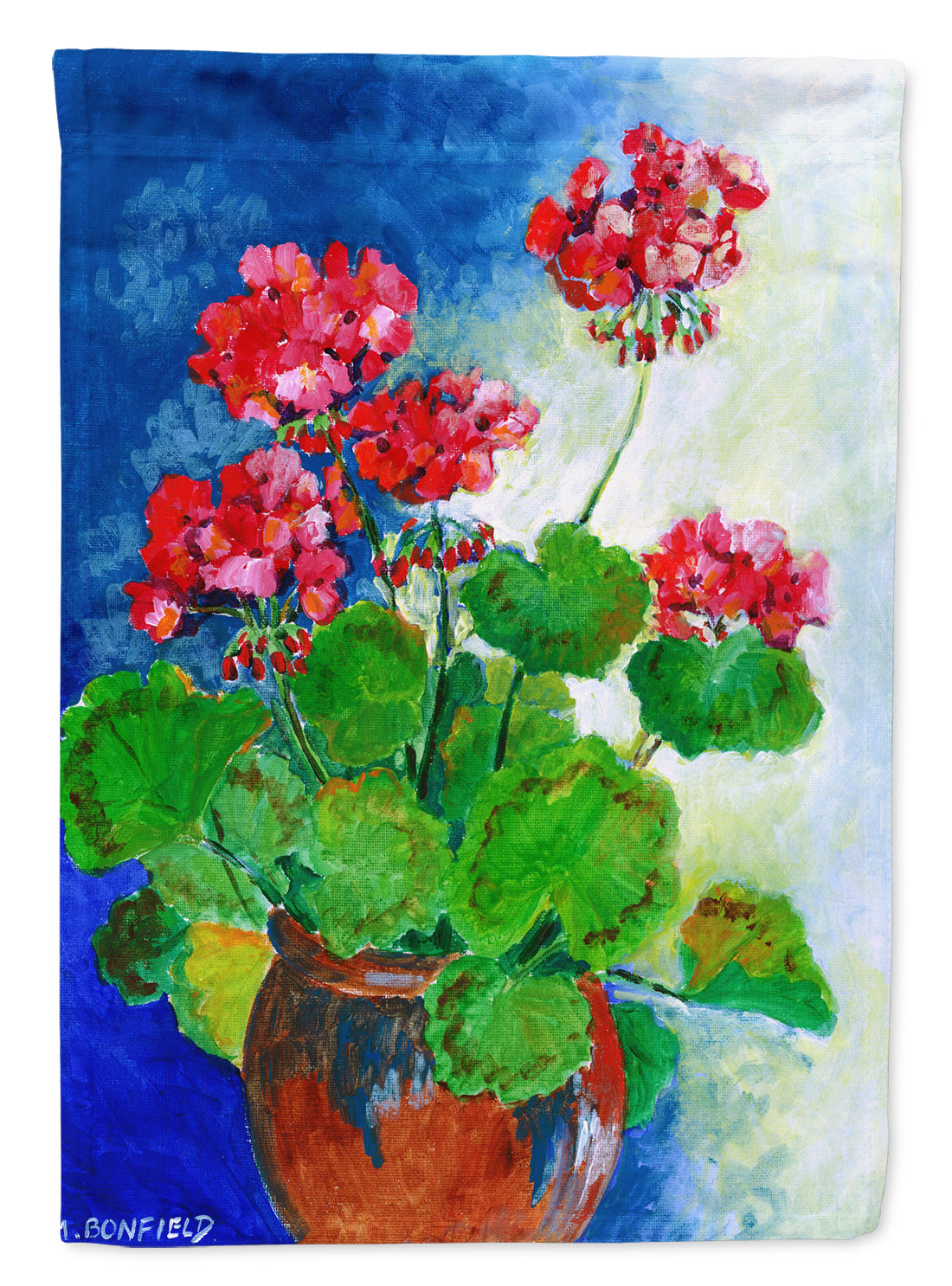 Geraniums by Maureen Bonfield Flag Canvas House Size BMBO1118CHF