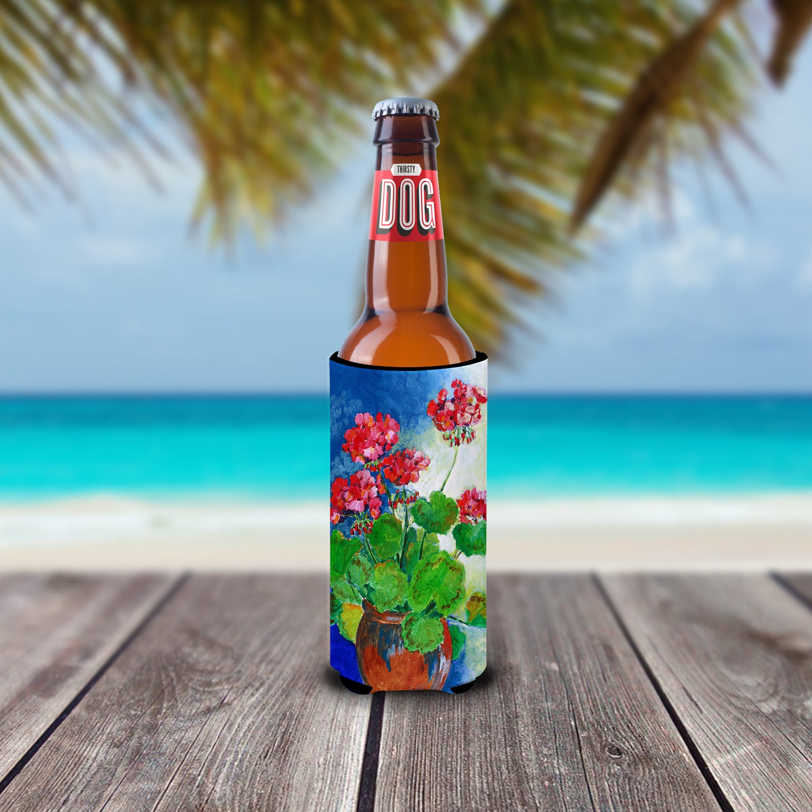 Caroline's Treasures Geraniums by Maureen Bonfield Slim Can Hugger – Fun & Functional Drink Coolers BMBO1118MUK