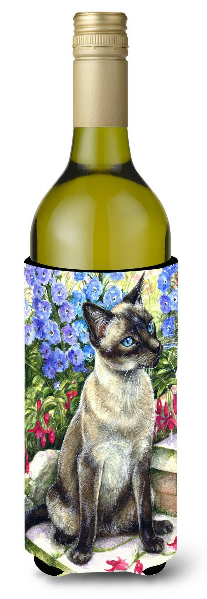 Siamese cat in the Garden Wine Bottle Beverage Insulator Hugger CDCO0026LITERK by Caroline&#39;s Treasures
