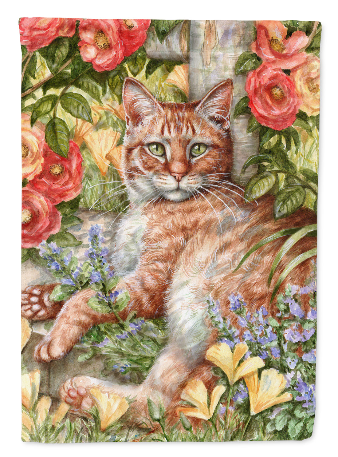 Tabby In The Roses by Debbie Cook Flag Canvas House Size CDCO0027CHF