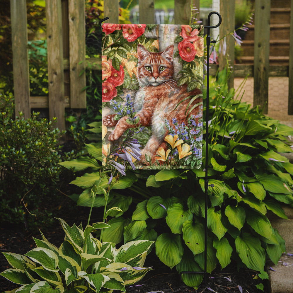 Tabby In The Roses by Debbie Cook Flag Garden Size CDCO0027GF