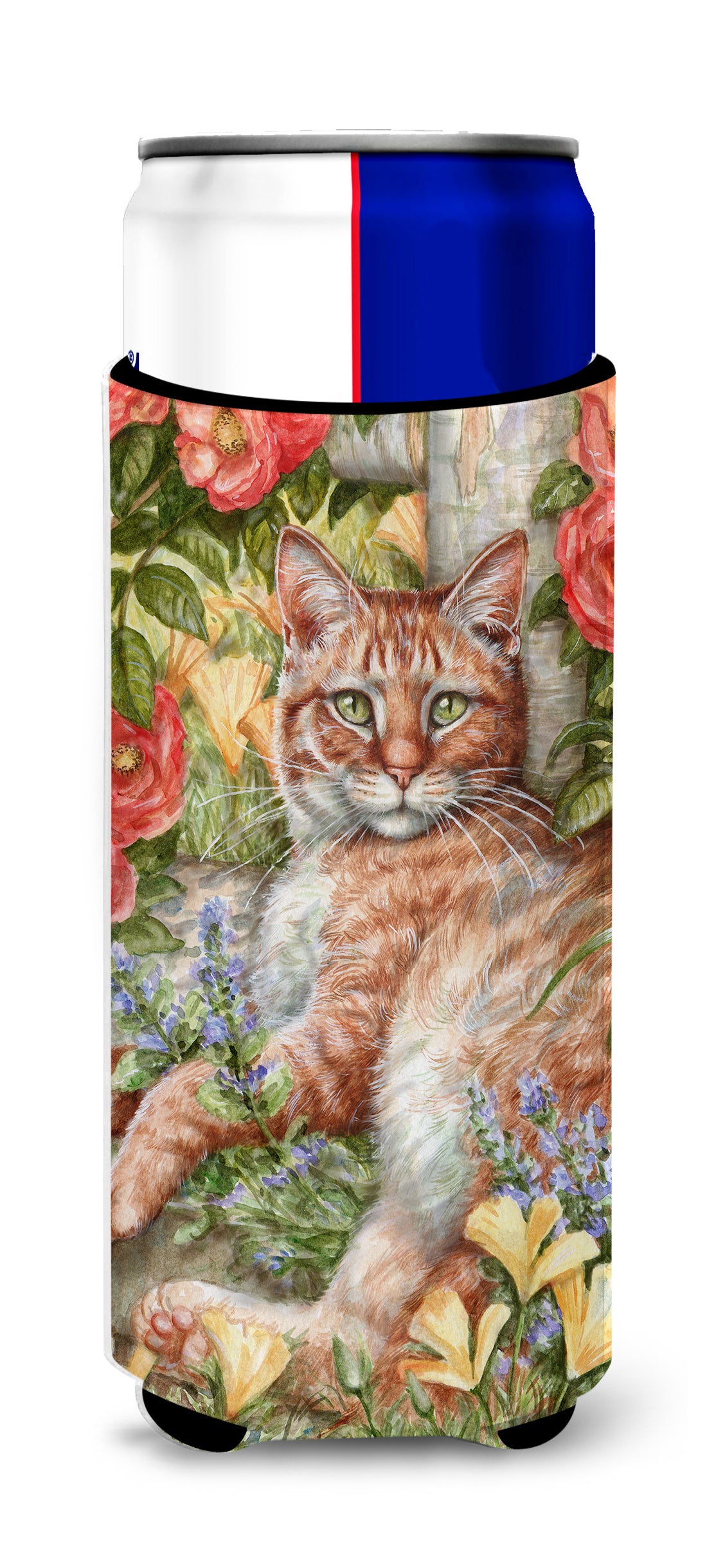 Tabby In The Roses by Debbie Cook Ultra Beverage Insulators for slim cans CDCO0027MUK  the-store.com.