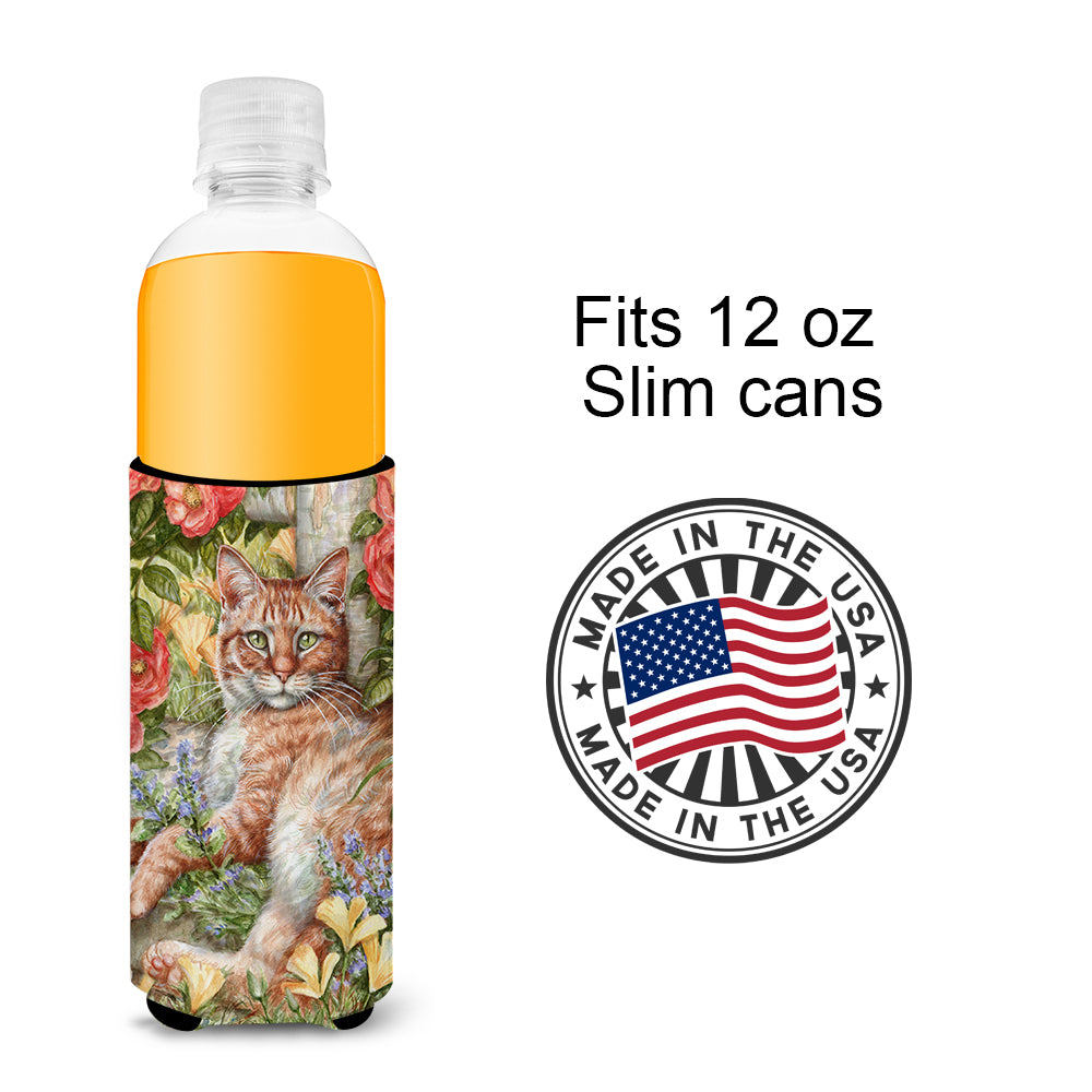 Tabby In The Roses by Debbie Cook Ultra Beverage Insulators for slim cans CDCO0027MUK