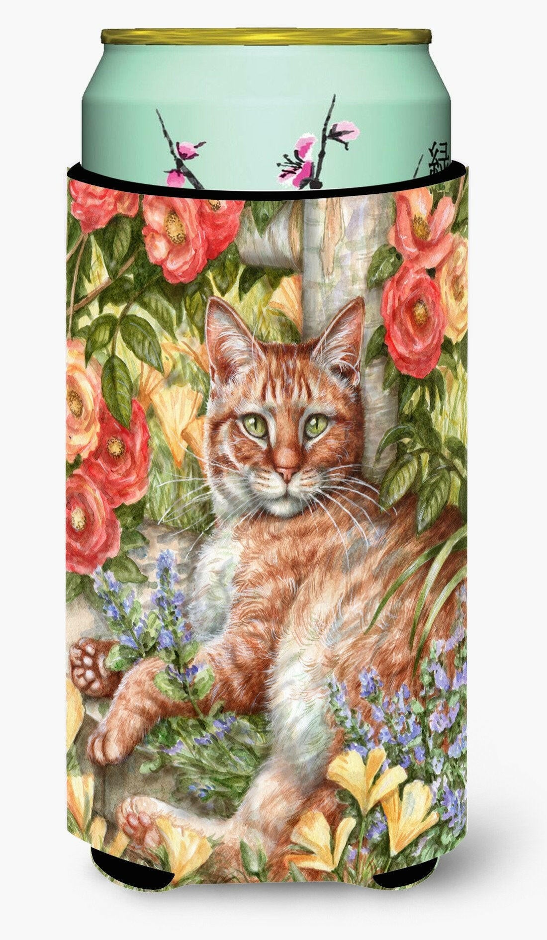Tabby In The Roses by Debbie Cook Tall Boy Beverage Insulator Hugger CDCO0027TBC by Caroline&#39;s Treasures