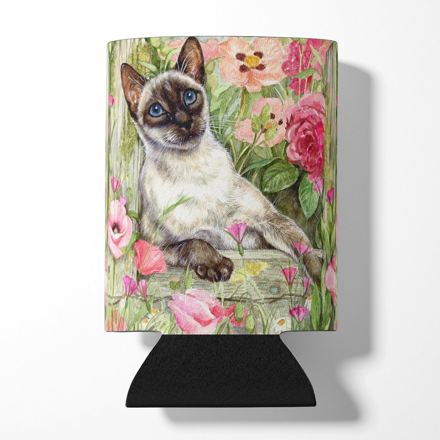 Siamese cat in the Roses Can or Bottle Hugger CDCO0033CC.