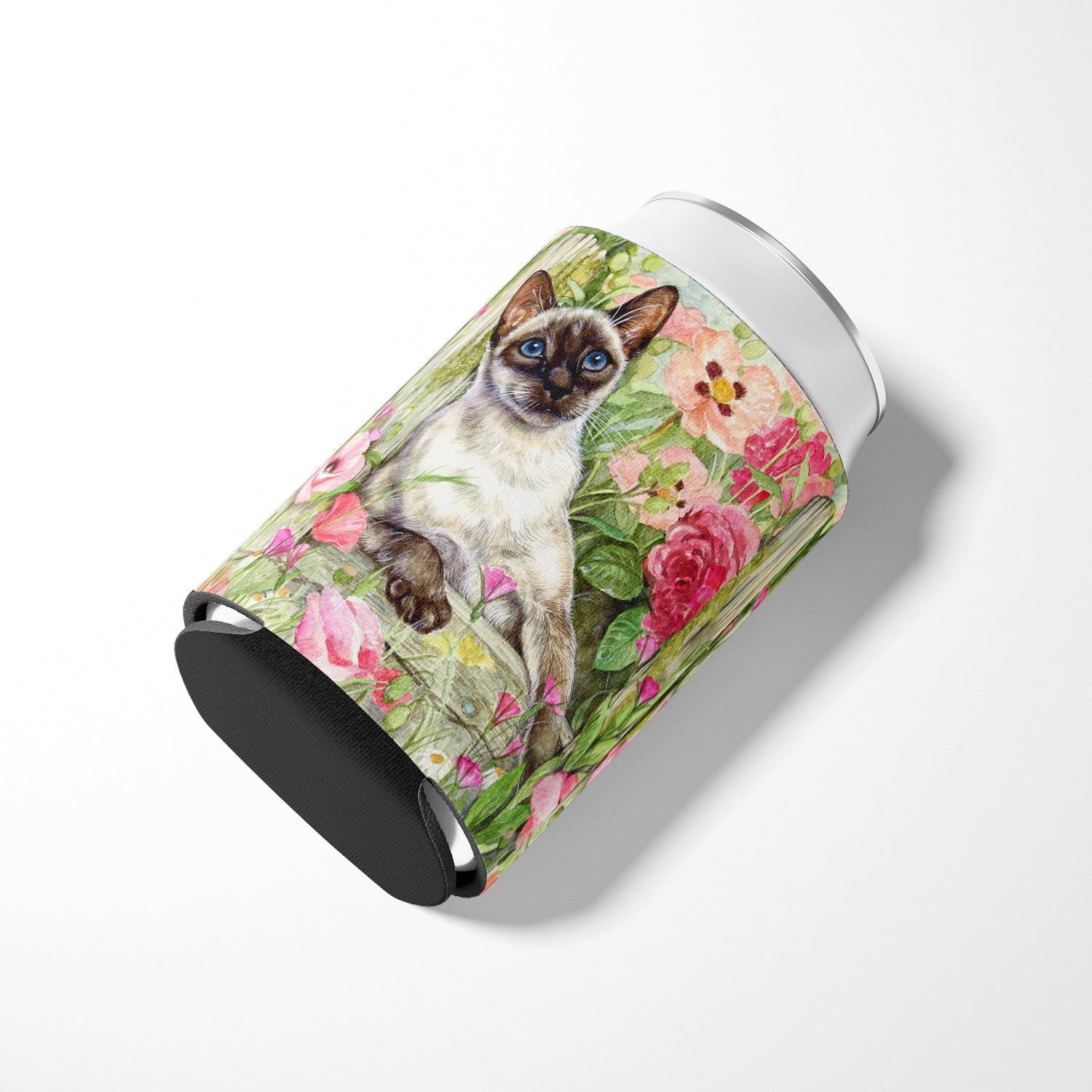 Siamese cat in the Roses Can or Bottle Hugger CDCO0033CC