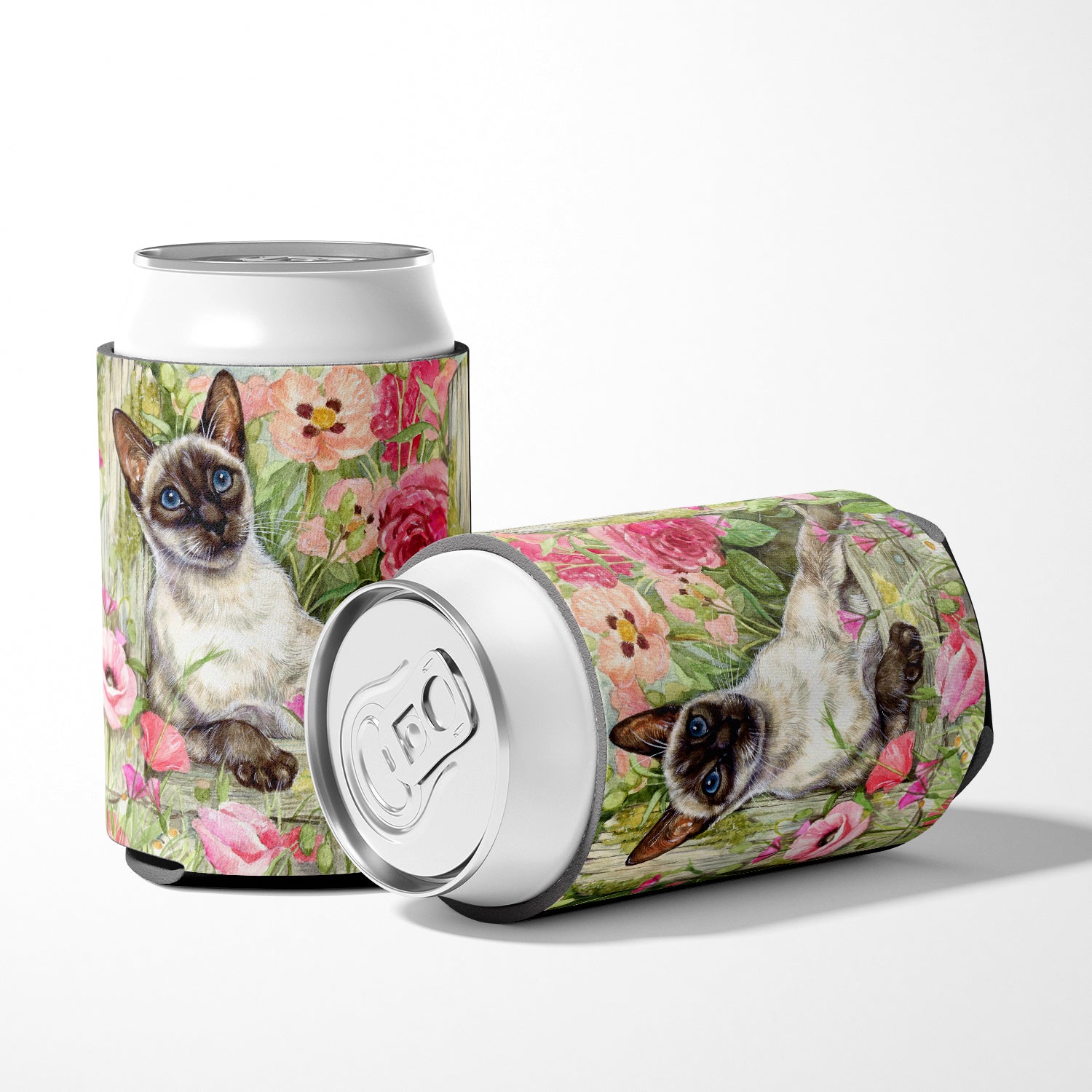 Siamese cat in the Roses Can or Bottle Hugger CDCO0033CC.