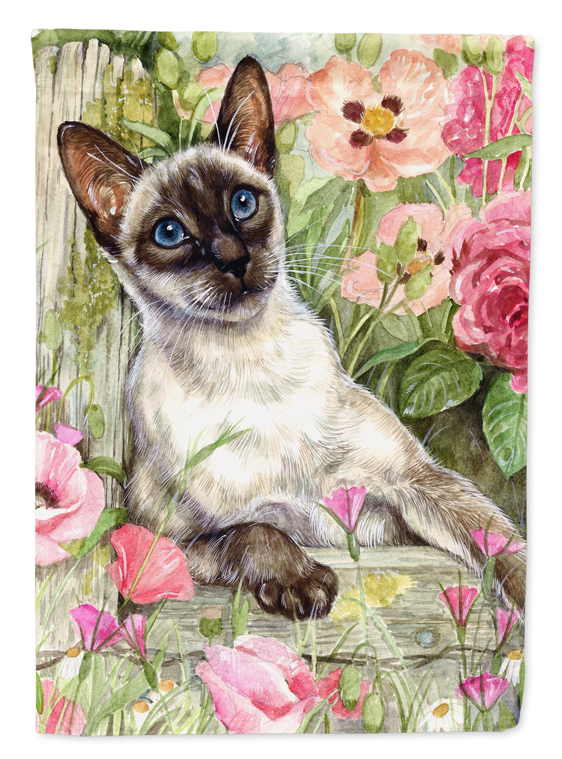 Siamese cat in the Roses Flag Garden Size CDCO0033GF.