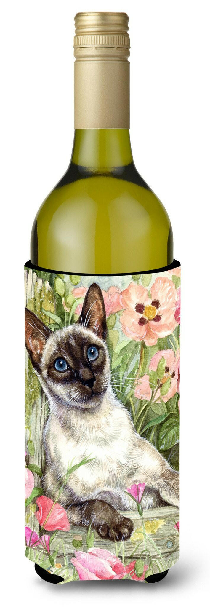 Siamese cat in the Roses Wine Bottle Beverage Insulator Hugger CDCO0033LITERK by Caroline's Treasures