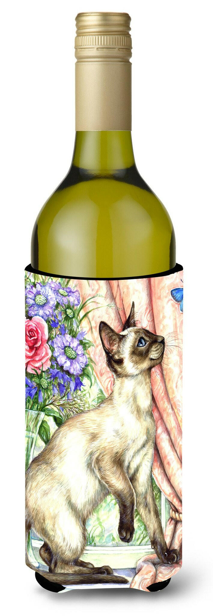 Siamese cat with Butterfly Wine Bottle Beverage Insulator Hugger CDCO0036LITERK by Caroline&#39;s Treasures