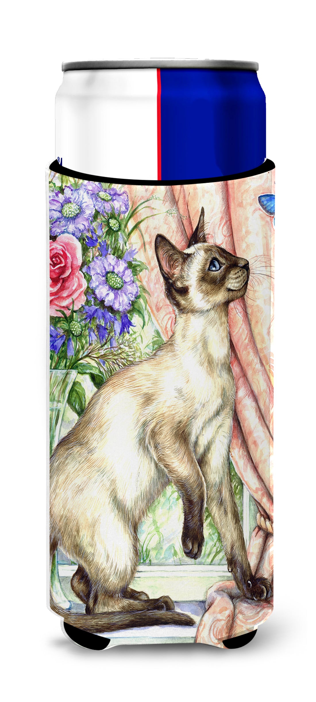 Siamese cat with Butterfly Ultra Beverage Insulators for slim cans CDCO0036MUK  the-store.com.