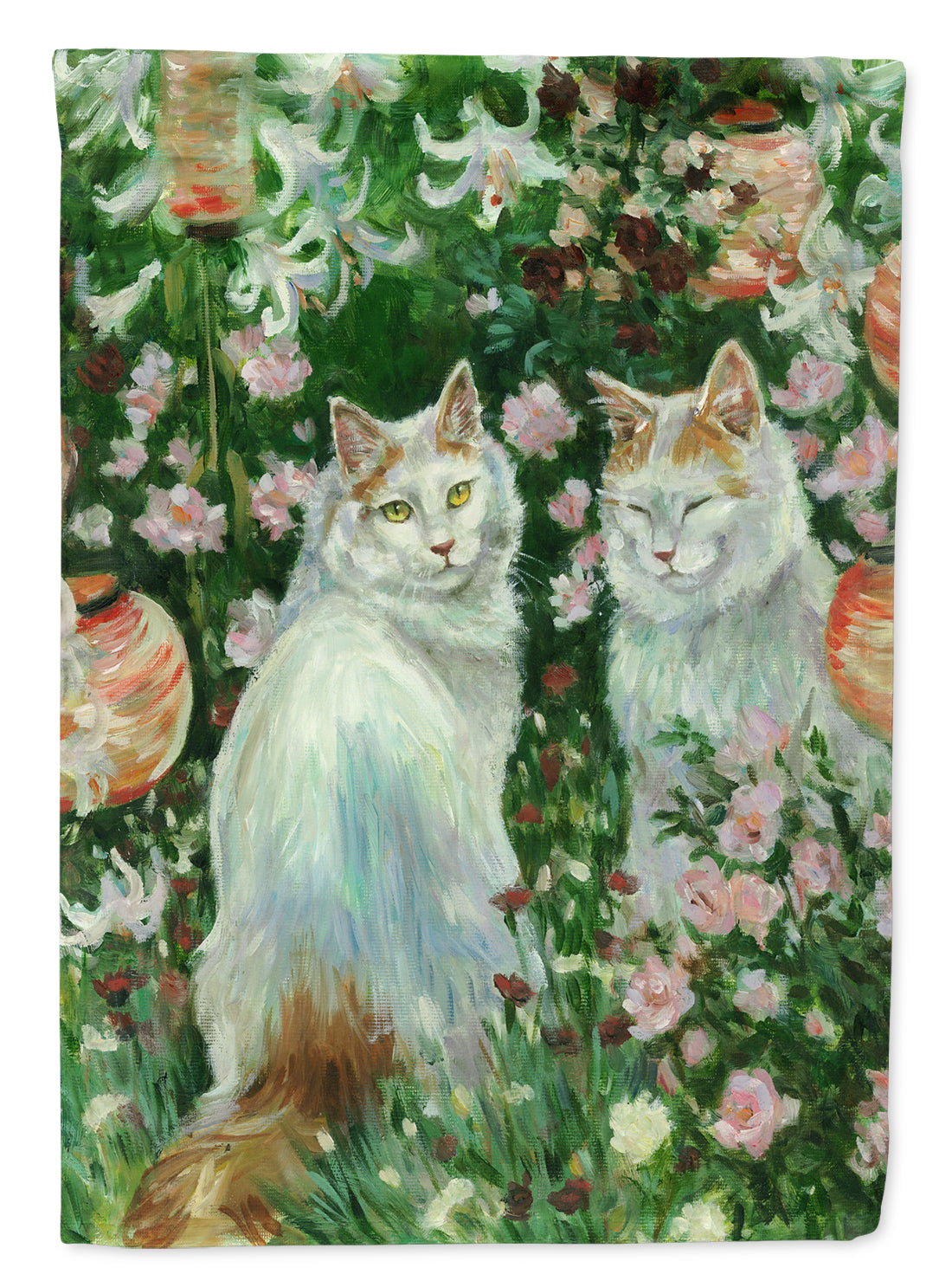 Cats In Garden by Debbie Cook Flag Canvas House Size CDCO0151CHF  the-store.com.