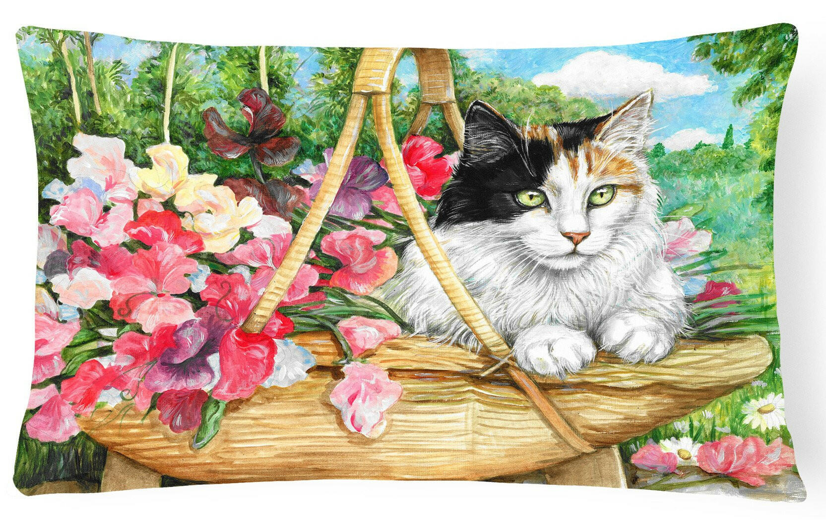 Cat In Basket Fabric Decorative Pillow CDCO0178PW1216 by Caroline's Treasures
