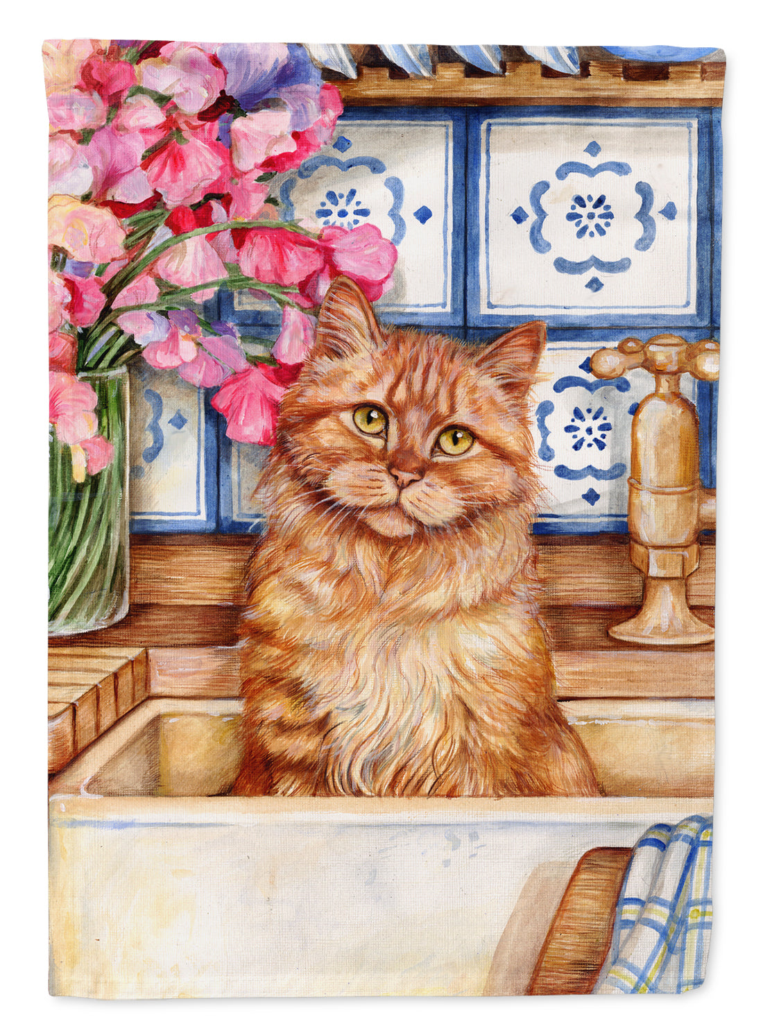 Cat In Sink by Debbie Cook Flag Canvas House Size CDCO0195CHF  the-store.com.