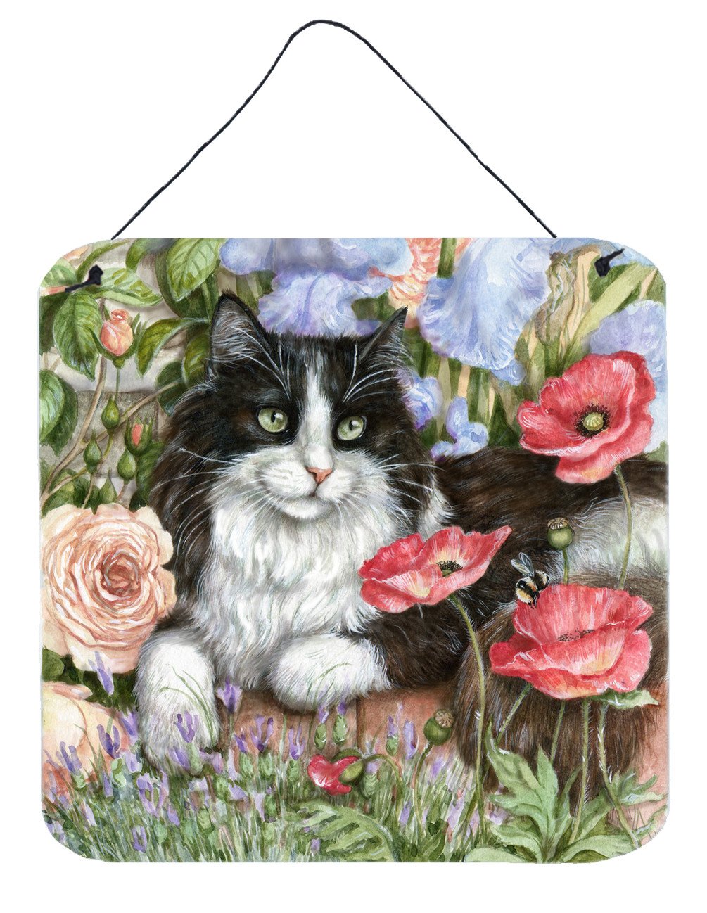 Black and White Cat in Poppies Wall or Door Hanging Prints CDCO0231DS66 by Caroline&#39;s Treasures