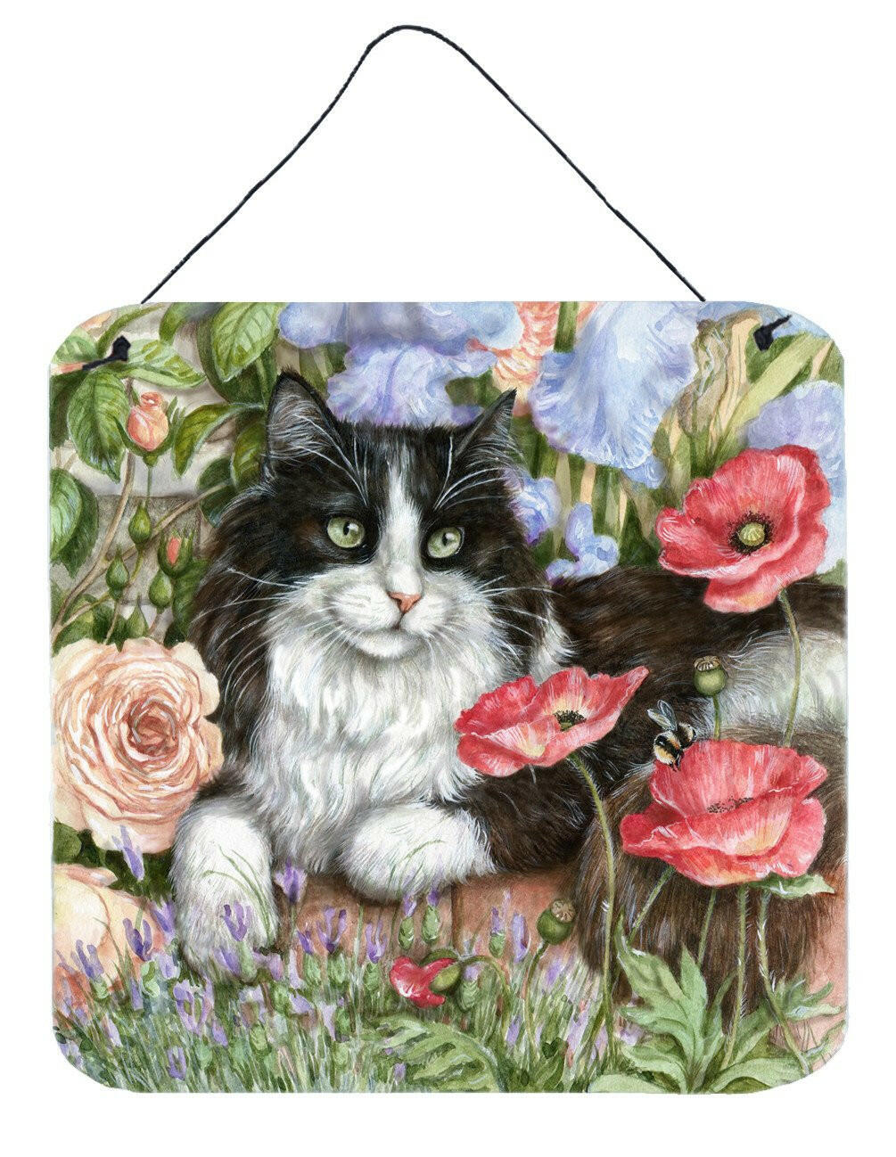 Black and White Cat in Poppies Wall or Door Hanging Prints CDCO0231DS66 by Caroline's Treasures