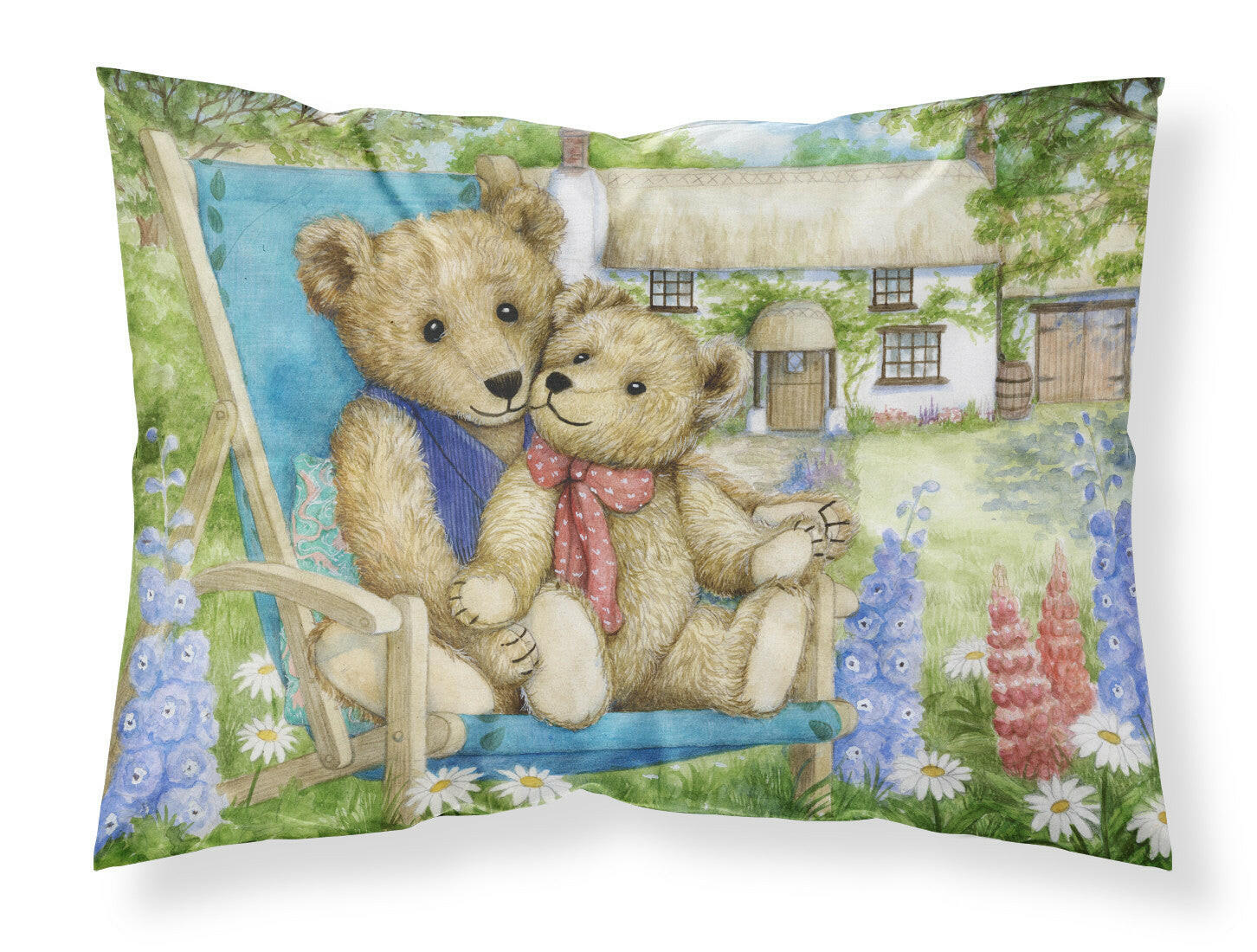 Springtime Teddy Bears in Flowers Fabric Standard Pillowcase CDCO0306PILLOWCASE by Caroline's Treasures
