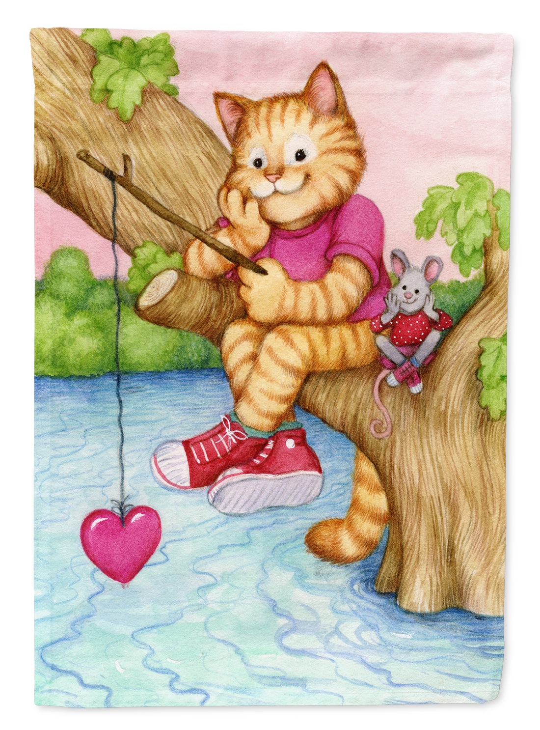 Valentine Cat Fishing For Love Flag Canvas House Size CDCO0320CHF
