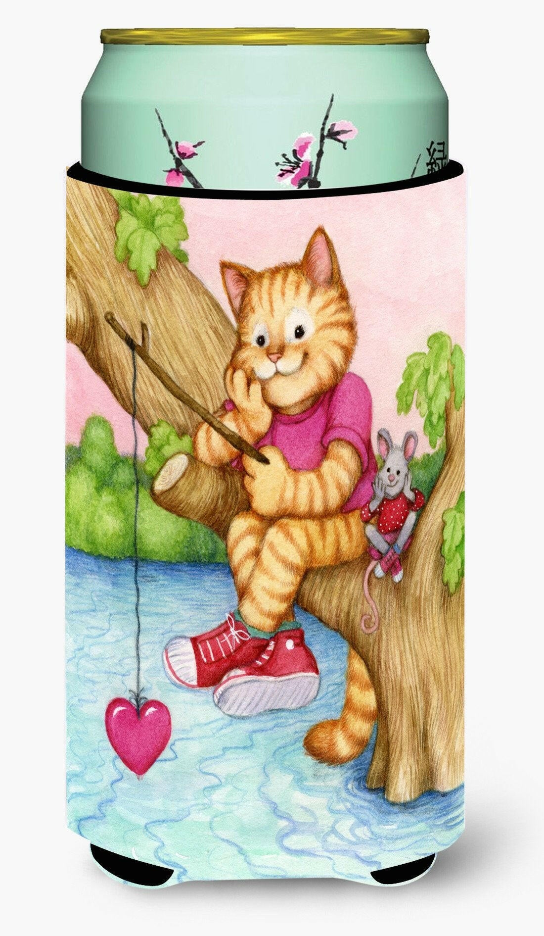 Valentine Cat Fishing For Love Tall Boy Beverage Insulator Hugger CDCO0320TBC by Caroline&#39;s Treasures