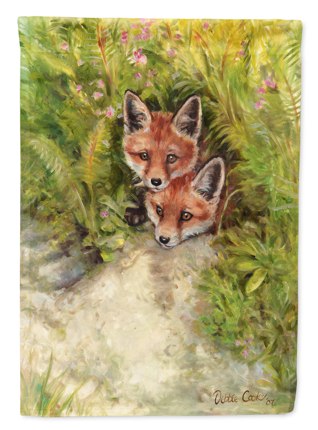 Fox Cubs Peepers by Debbie Cook Flag Canvas House Size CDCO0324CHF