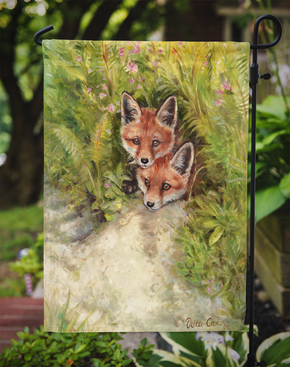Fox Cubs Peepers by Debbie Cook Flag Garden Size CDCO0324GF