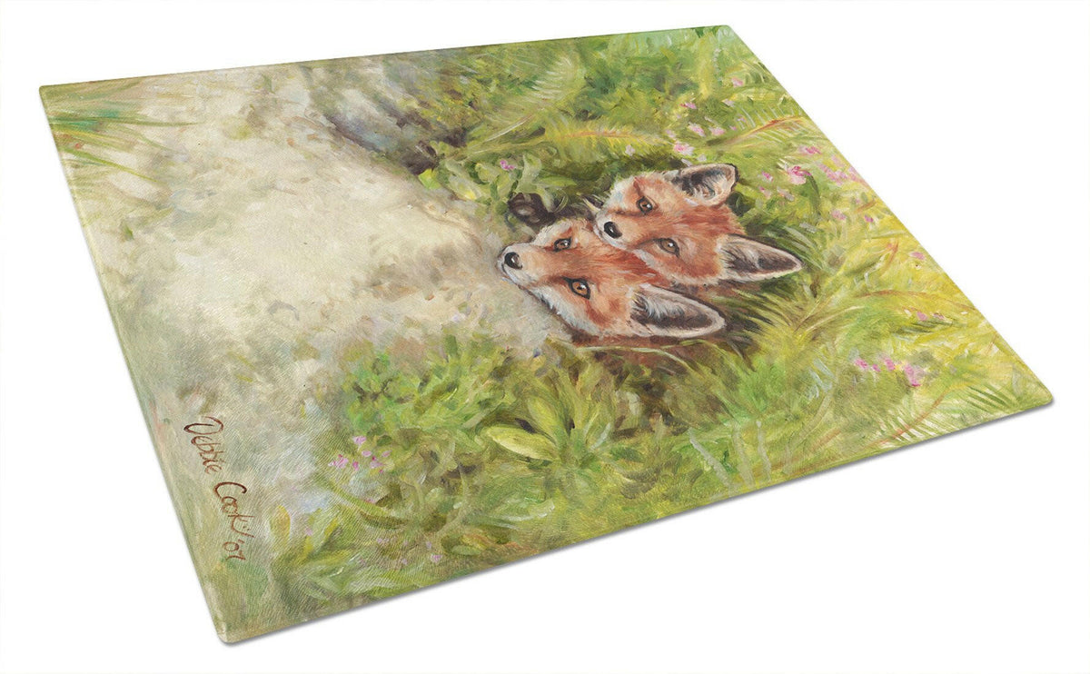 Fox Cubs Peepers by Debbie Cook Glass Cutting Board Large CDCO0324LCB by Caroline&#39;s Treasures