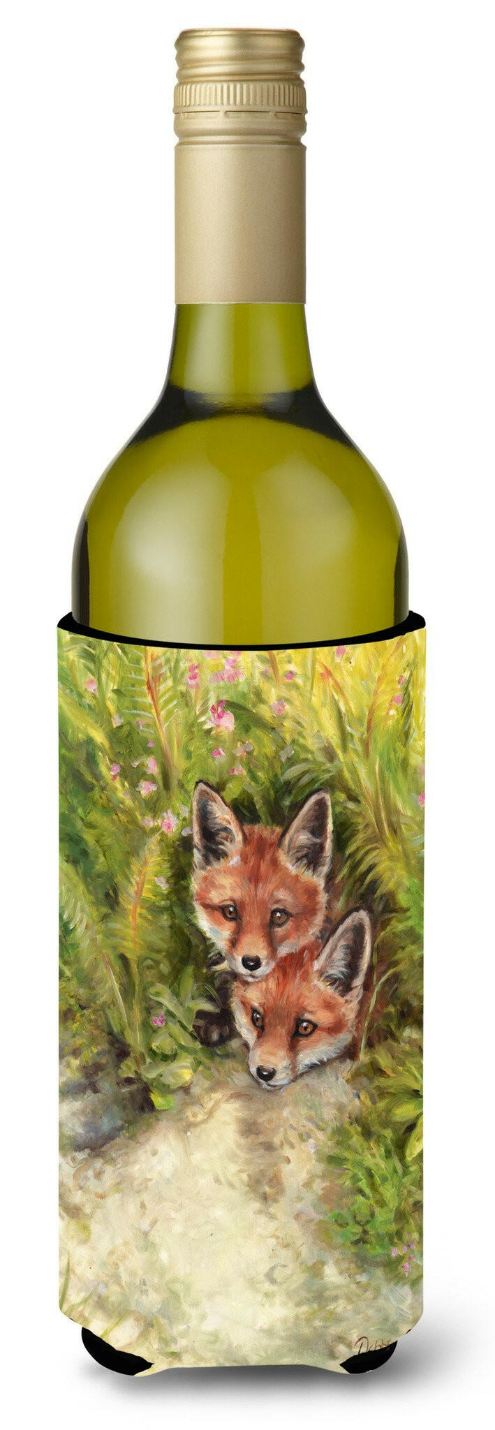 Fox Cubs Peepers by Debbie Cook Wine Bottle Beverage Insulator Hugger CDCO0324LITERK by Caroline&#39;s Treasures