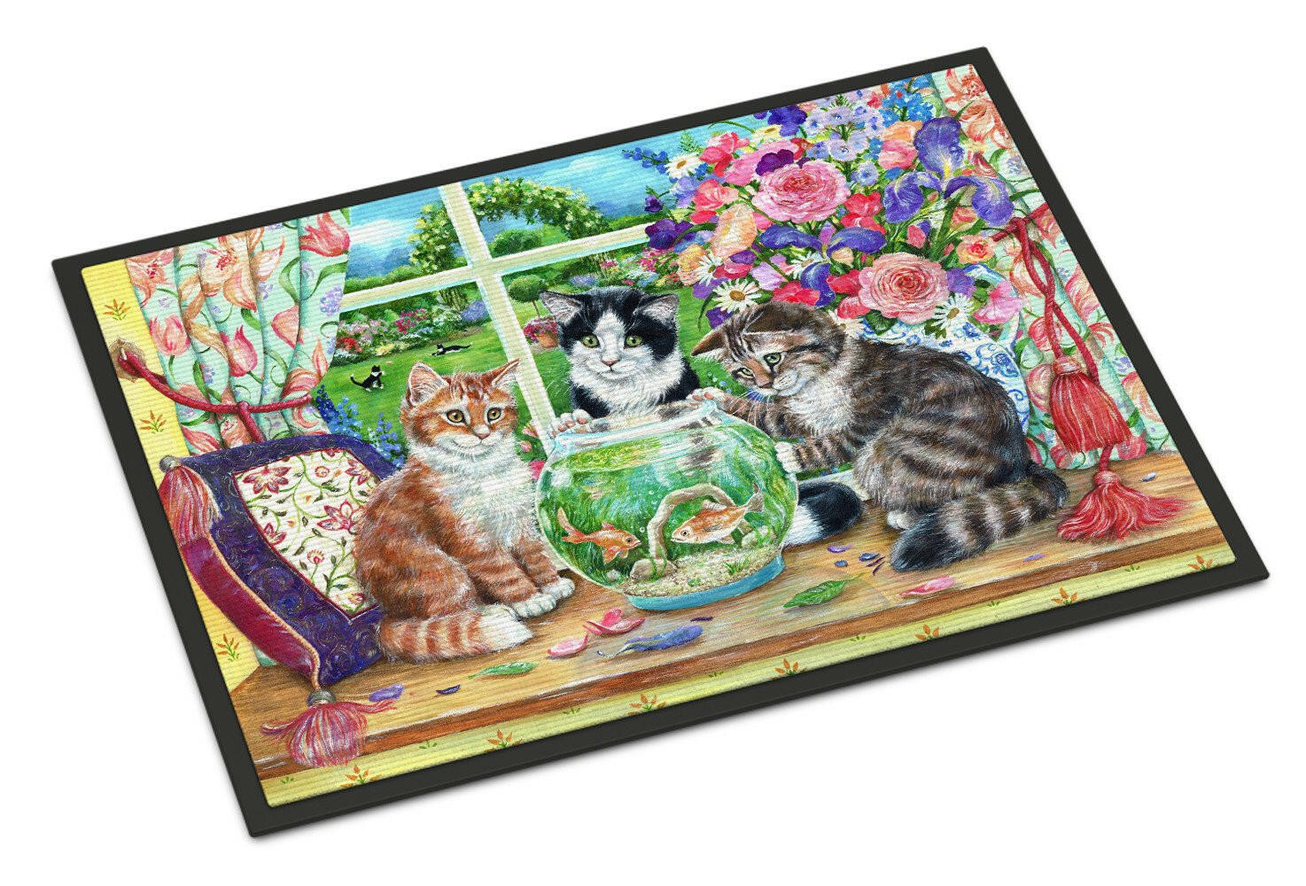 Cats Just Looking in the fish bowl Indoor or Outdoor Mat 24x36 CDCO0325JMAT - the-store.com
