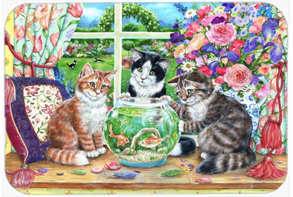 Cats Just Looking in the fish bowl Glass Cutting Board Large CDCO0325LCB by Caroline&#39;s Treasures
