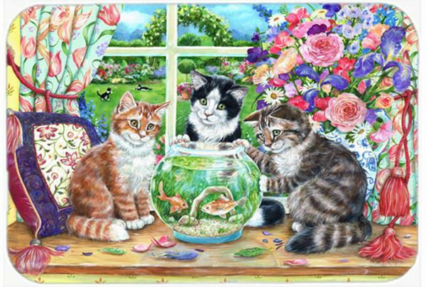 Cats Just Looking in the fish bowl Glass Cutting Board Large CDCO0325LCB by Caroline's Treasures