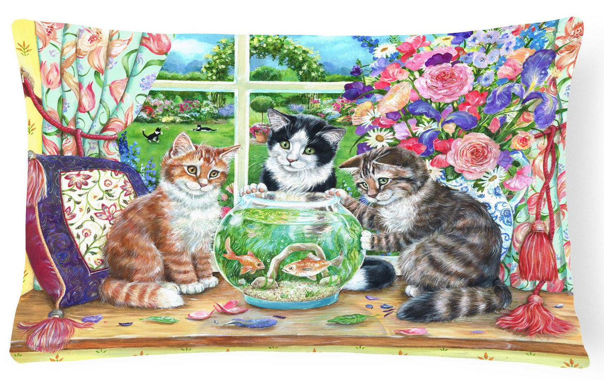 Cats Just Looking in the fish bowl Fabric Decorative Pillow CDCO0325PW1216 by Caroline&#39;s Treasures