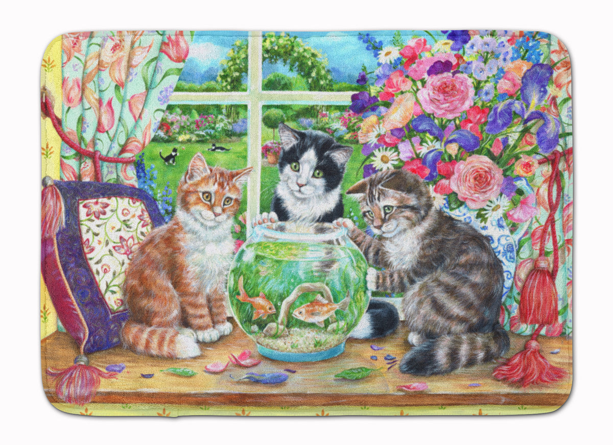 Cats Just Looking in the fish bowl Machine Washable Memory Foam Mat CDCO0325RUG - the-store.com