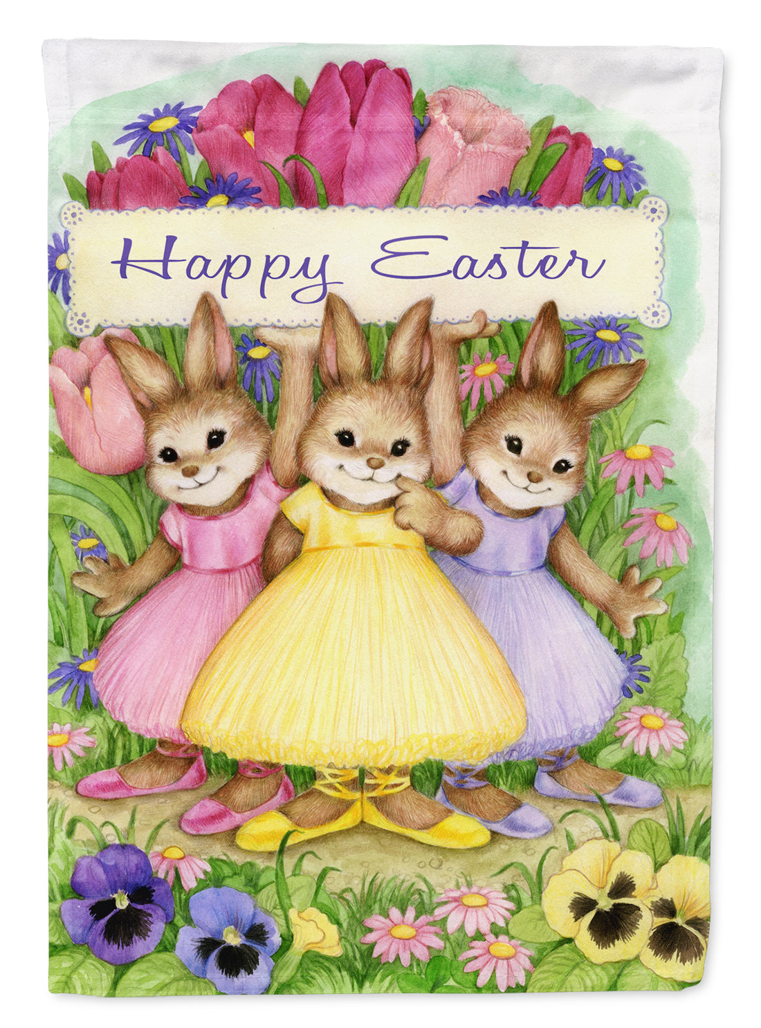 Three Bunnies Happy Easter Flag Canvas House Size CDCO0331CHF